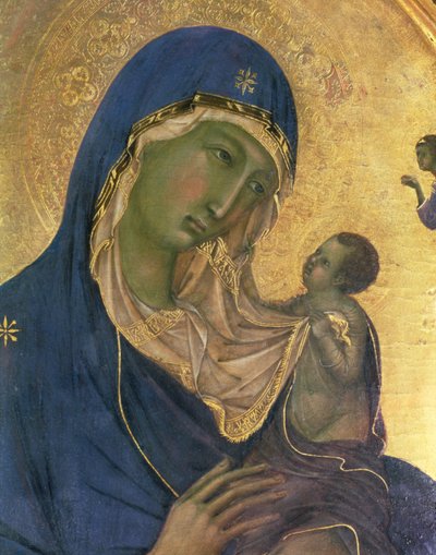 Madonna and Child with SS. Dominic and Aurea (detail) by Duccio di Buoninsegna